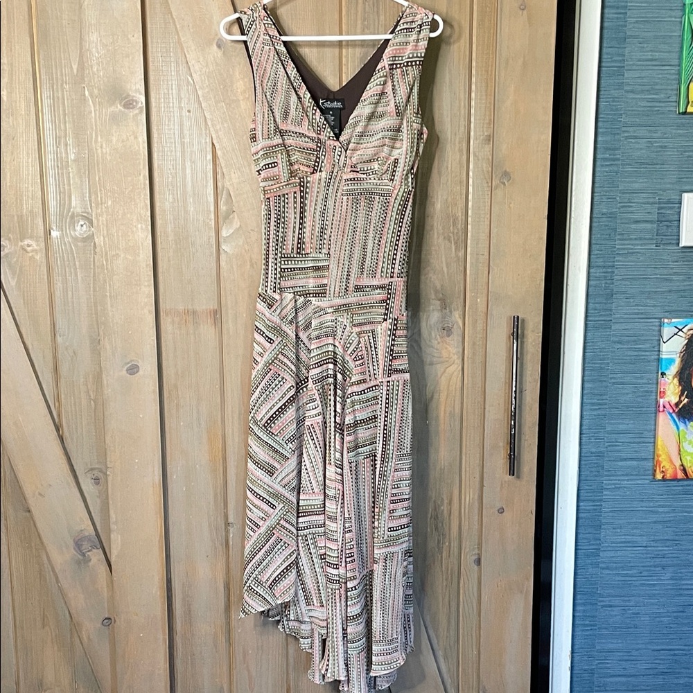 Asymmetrical Dress - Brown and Pink